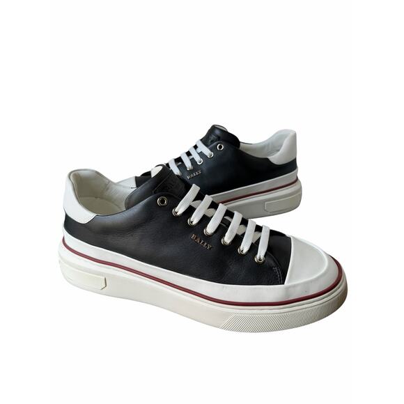 Bally Maily Authentic Black/White Low Top Lace Up Calf Leather Sneakers Size 12